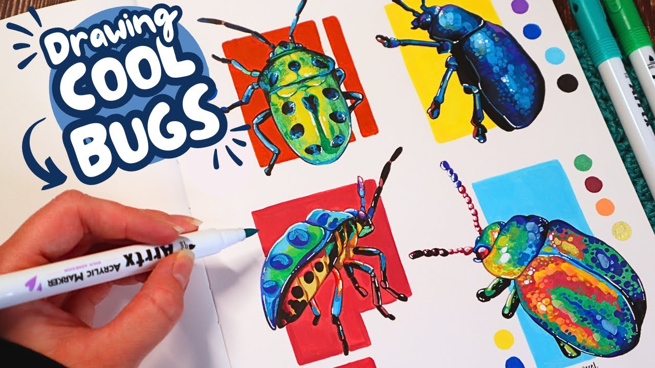 drawing cute beetles with arrtx acrylic markers 🪲 | no talking
