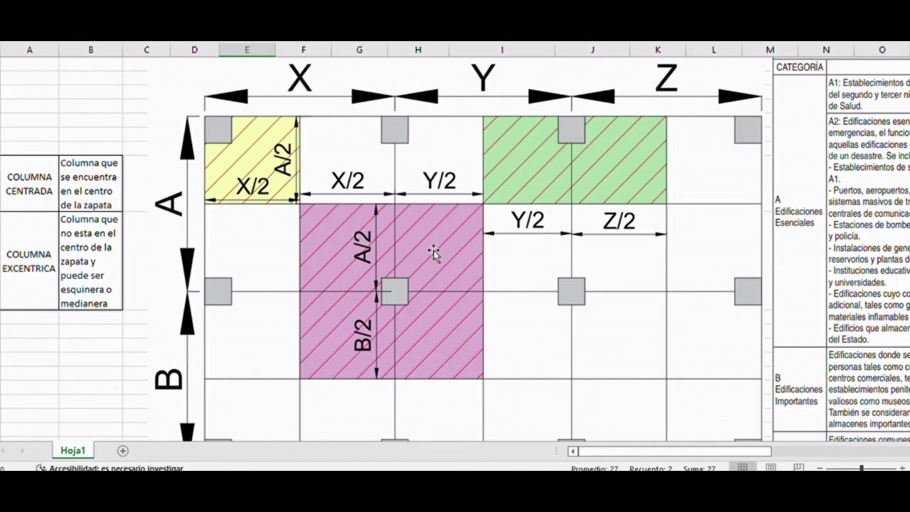Como predimensionar columnas con una hoja de calculo (excel) para un sistema aporticado