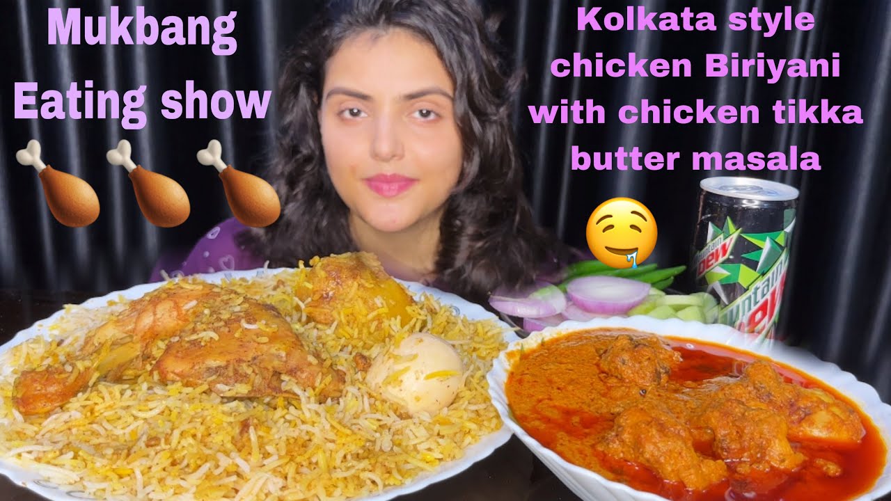 ASMR Eating Kolkata Style Chicken Biryani with Chicken Tikka Butter Masala | Mukbang Eating Show
