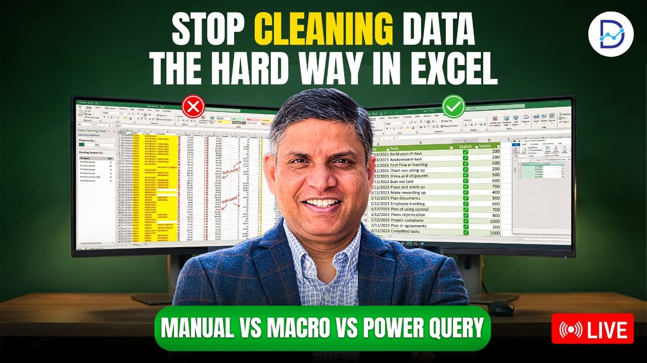 How Pros Clean Excel Data 10x Faster | Manual vs Macro vs Power Query (LIVE)