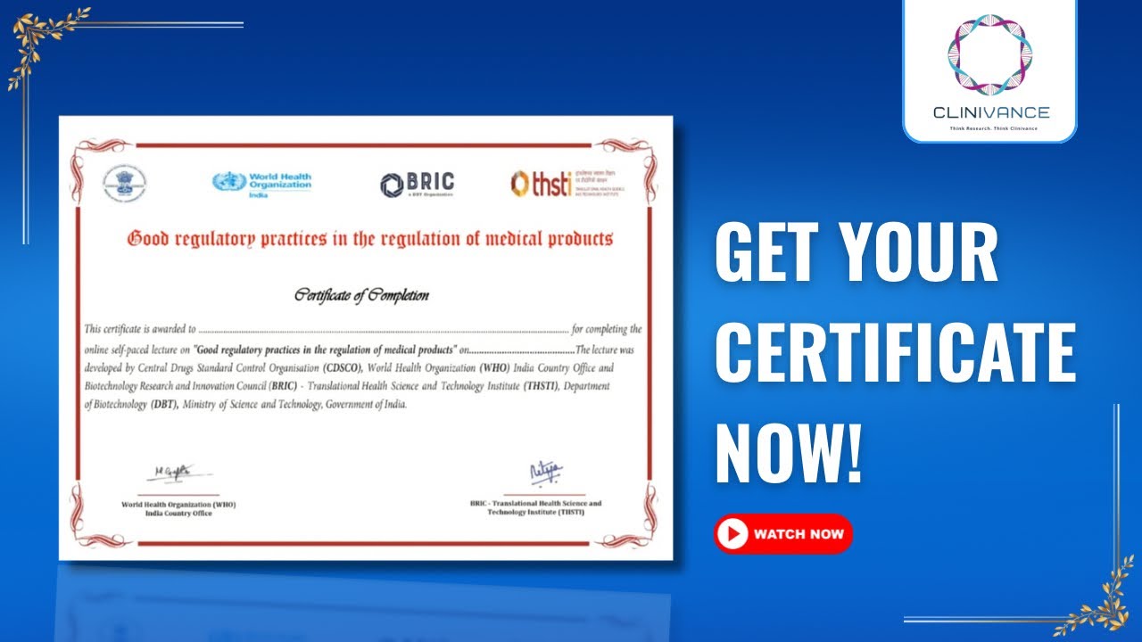 Get Certified in Good Regulatory Practices in the Regulation of Medical Products | Clinivance Labs