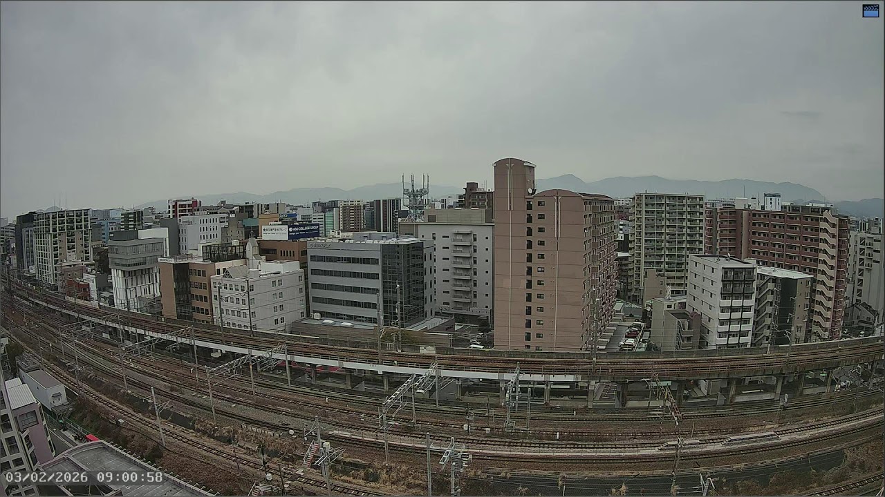 【2026/3/1 21:00 - 2026/3/2 9:00】福岡・博多駅 ライブカメラ｜九州新幹線下り｜JR九州・鹿児島本線｜JR西日本・博多南線｜福岡の夜景｜日の出・朝日