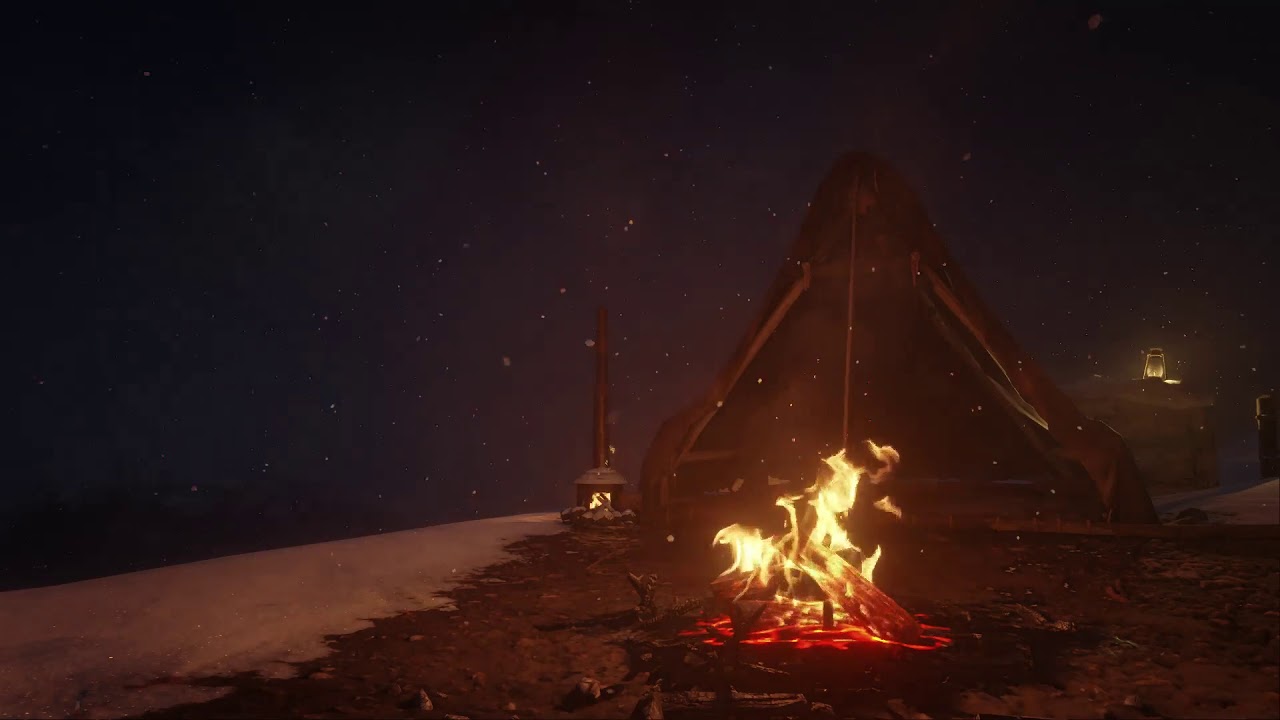 Red Dead Redemption 2│ASMR/Sleep Aid│High Mountain│Snow storm & cozy fire