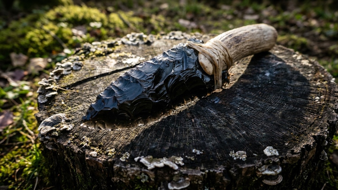 Тест на прочность и остроту ножей из кремня и обсидиана — Primitive Technology Bushcraft