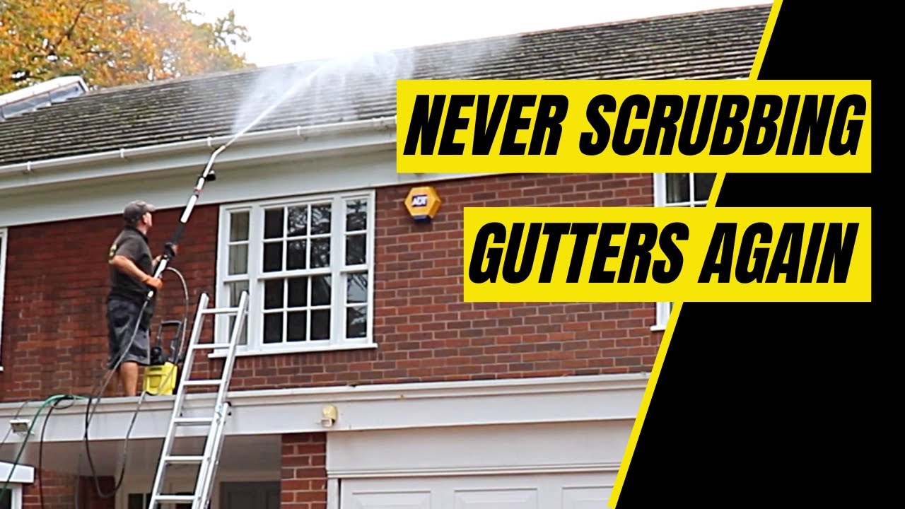 Gutter and Fascias Cleaning With An 18' Pressure Washer Lance and a Karcher K4