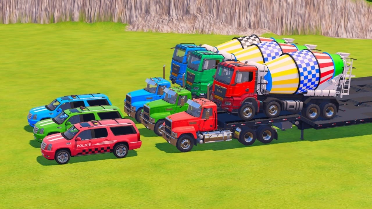 TRANSPORTING ALL POLICE CARS, RESCUE VEHICLES, EXCAVATOR, BACKHOE LOADER TO GARAGE - FS22 - #1