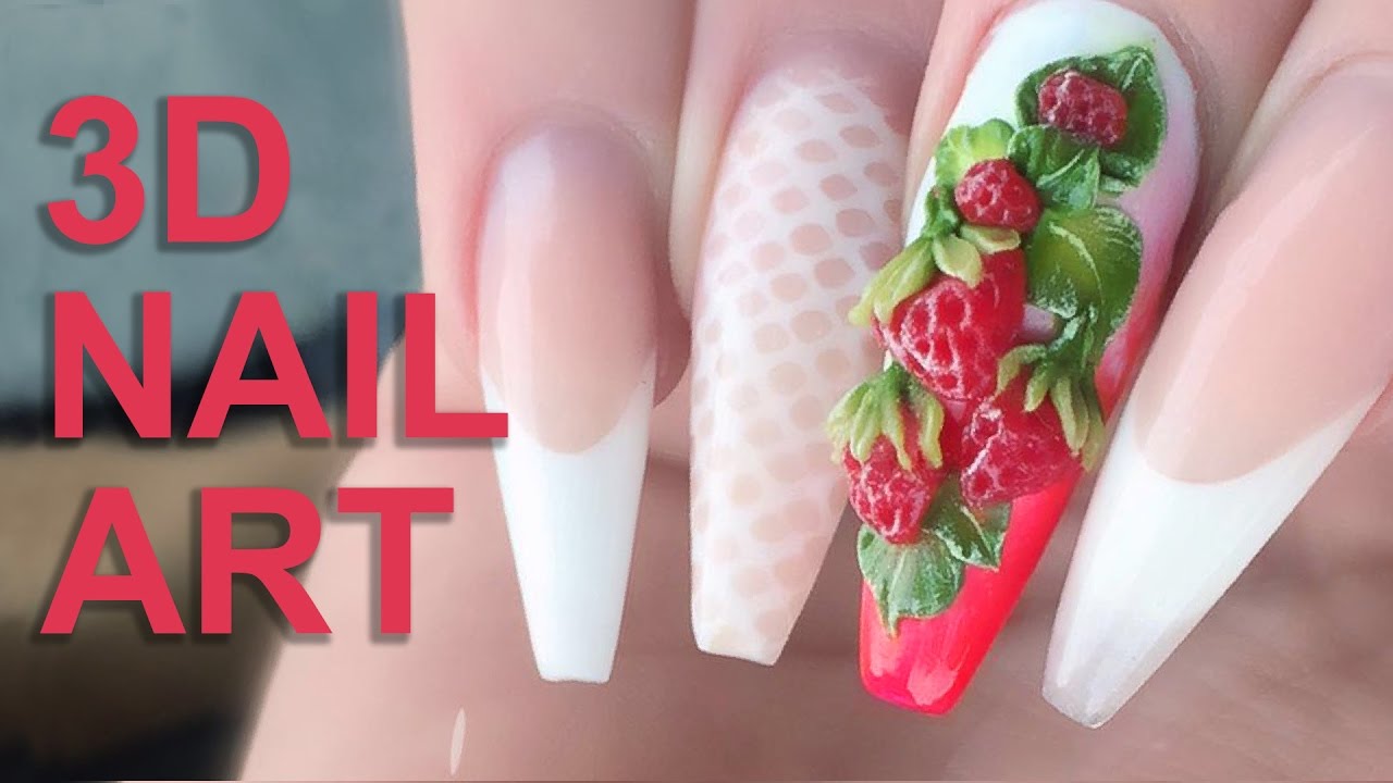 3D Acrylic Strawberries - Fresh Summer Fruits 3D Nail Art - Nail Tutorial Video