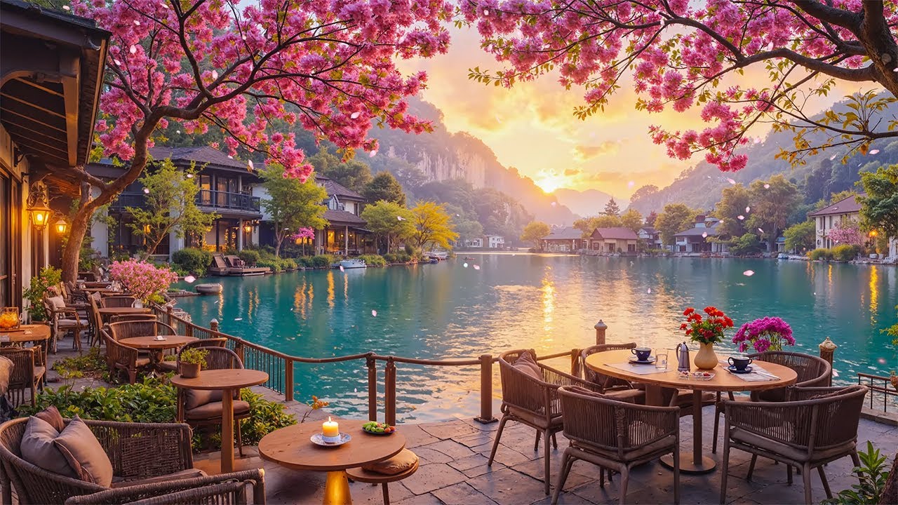 Elegant Spring Jazz -  Coffee Shop Space to Watch Cherry Blossoms Fall for Uplifting the Day
