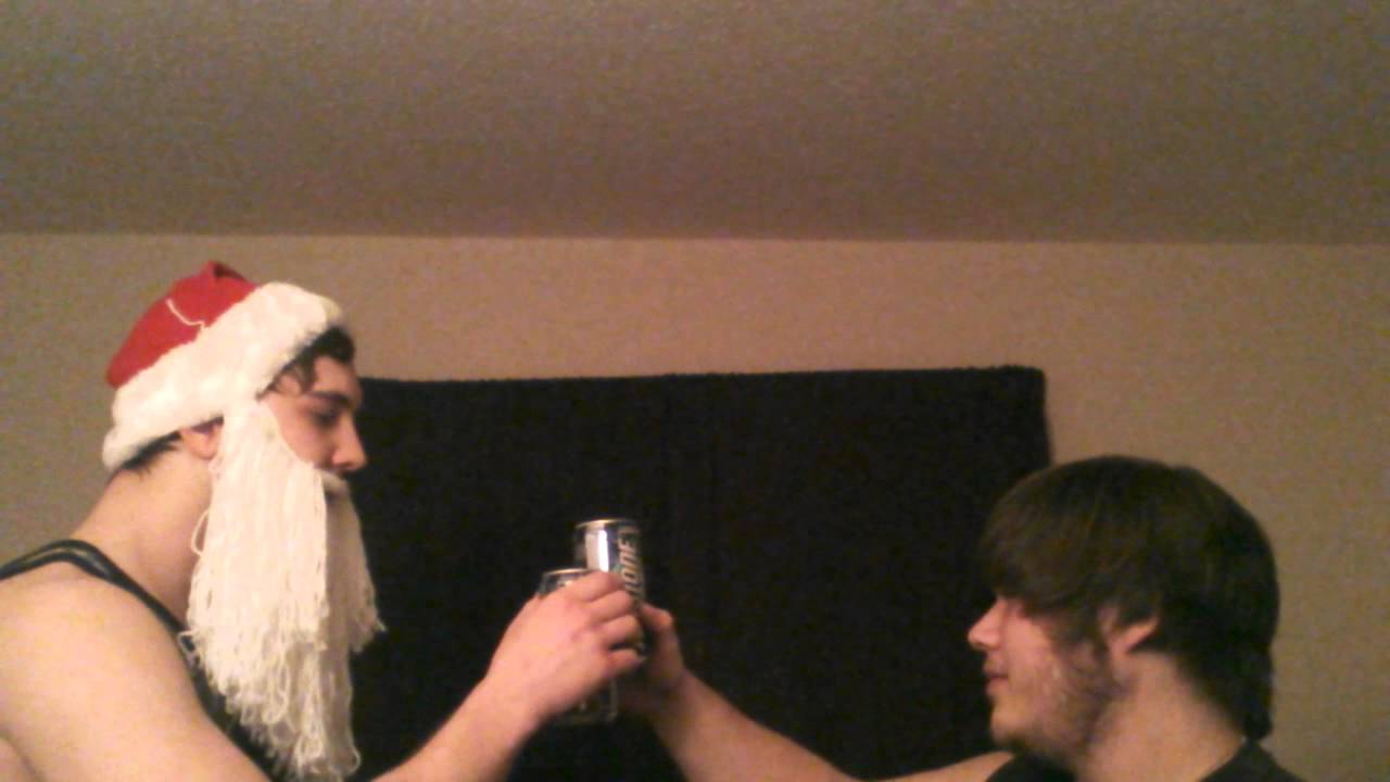 Santa chugs beer