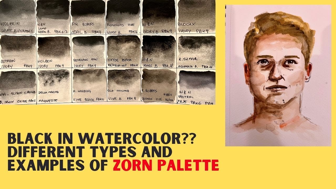 Black is Black, or maybe not. Different types of watercolor blacks and portrait with Zorn Palette.