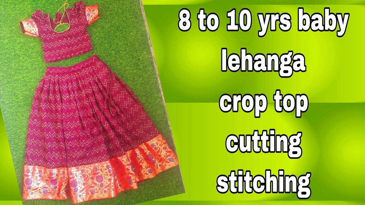 Lehanga crop top cutting stitching// puff sleeves// 8 to 10 yrs baby dress cutting stitching