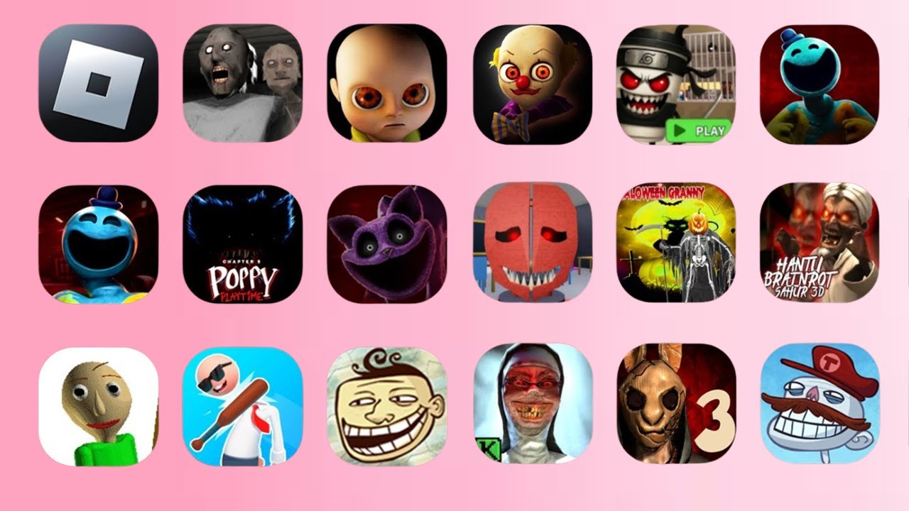Roblox,Run From Grandpa,The Baby In Yellow,Poppy Playtime Chapter 5,Escape Evil Grandpa,Evil Nun...