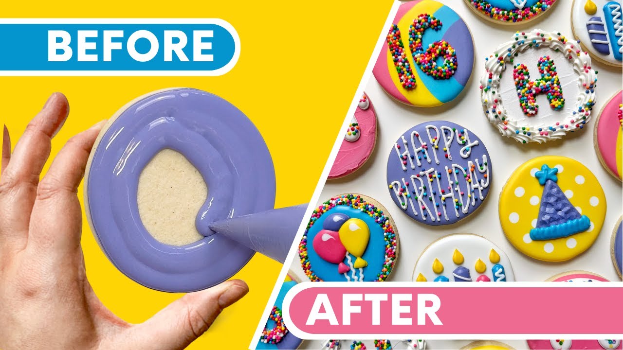 How to Decorate 7 Easy Birthday Cookies with Royal Icing all on Circles!