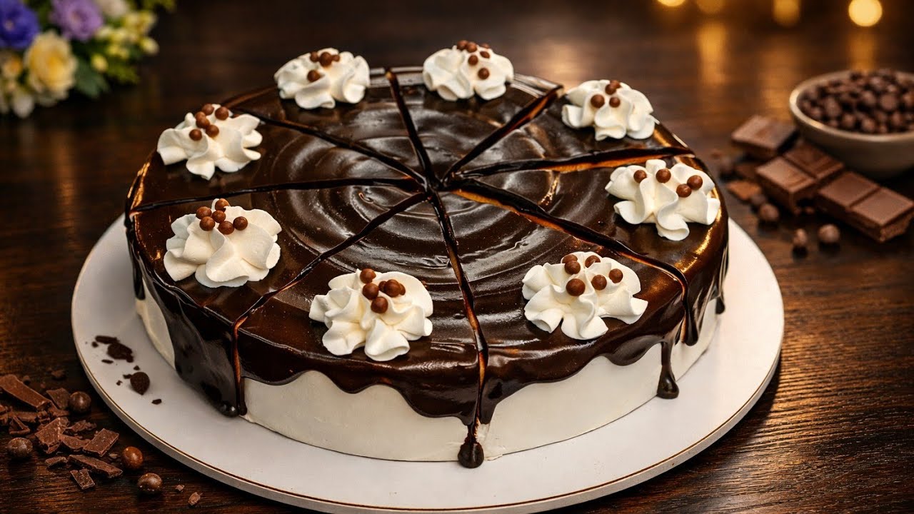Professional chocolate cake with cream and special sauce🍫🥧