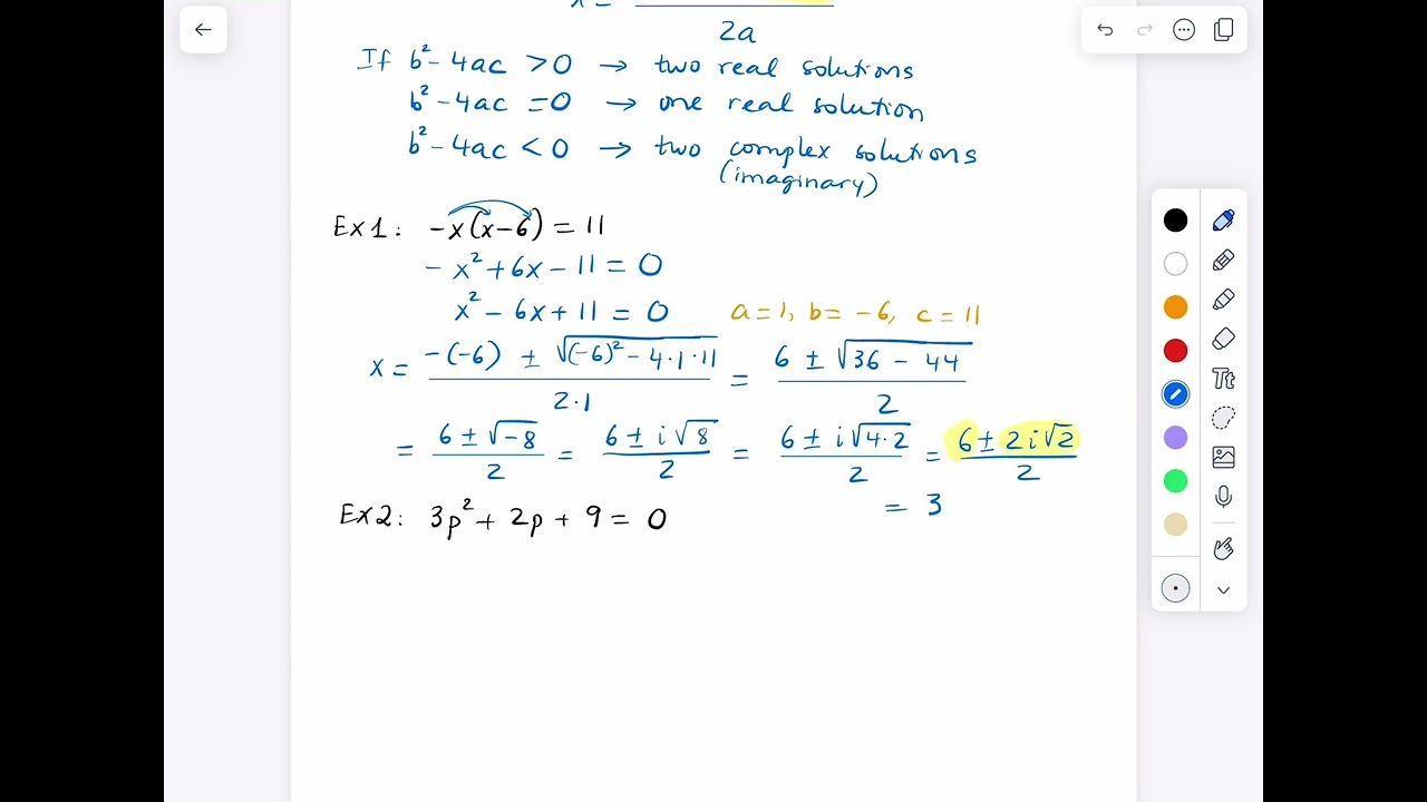 Solving Quadratic Equations with Complex Solutioms