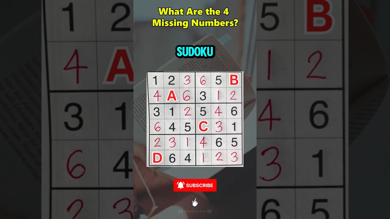 Can You Solve This Sudoku? 🤔🧠 4 Numbers Missing
