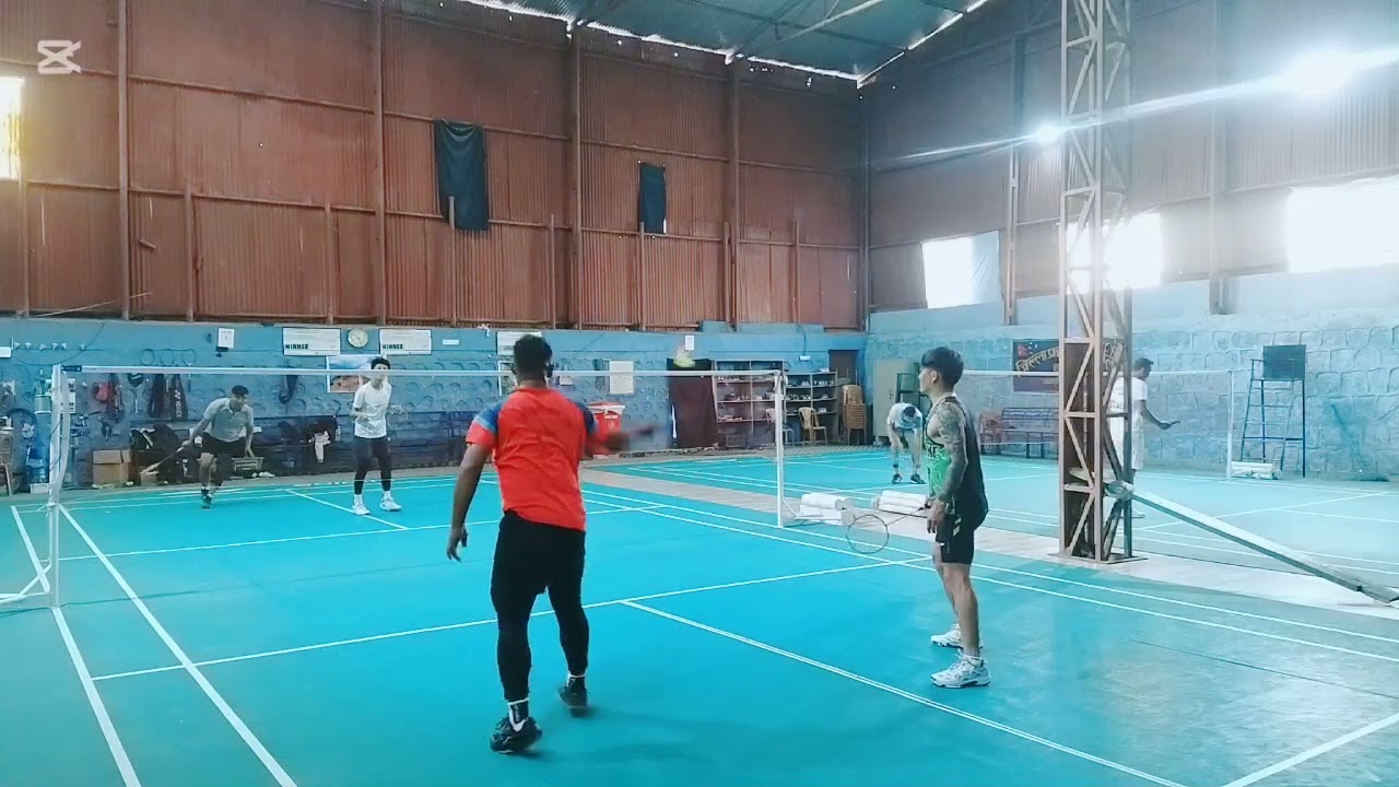 Badminton tournament friendly match at morning time big match 