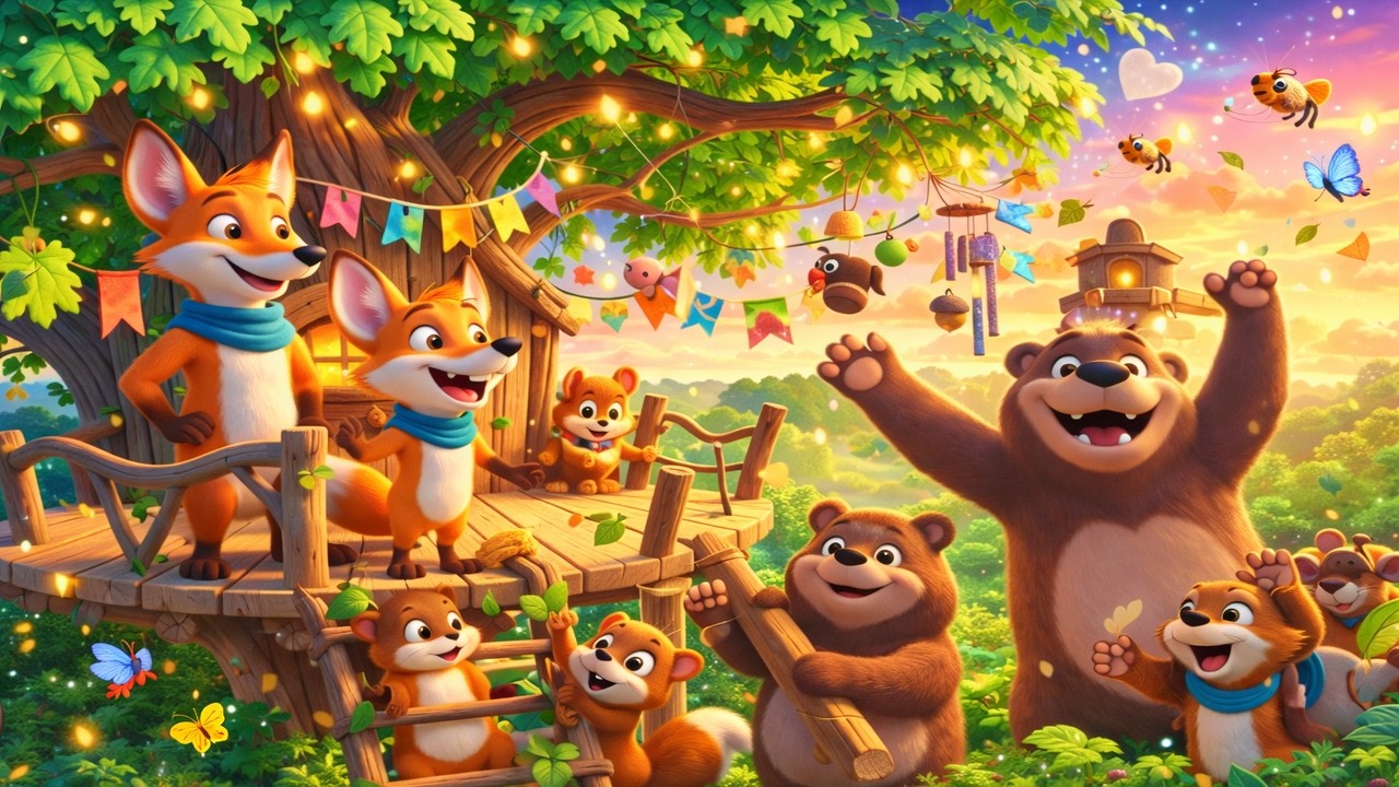 Fox Family Stories buduje domek na drzewie 🦊🌳 30-minutowa kresk&oacute;wka dla dzieci o pracy zespołowej i cierpliwości