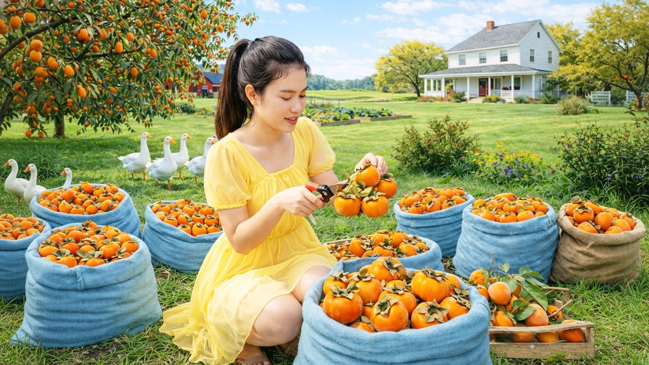 Harvesting Ripe Persimmons and Selling Them at the Market | Thuy Countryside