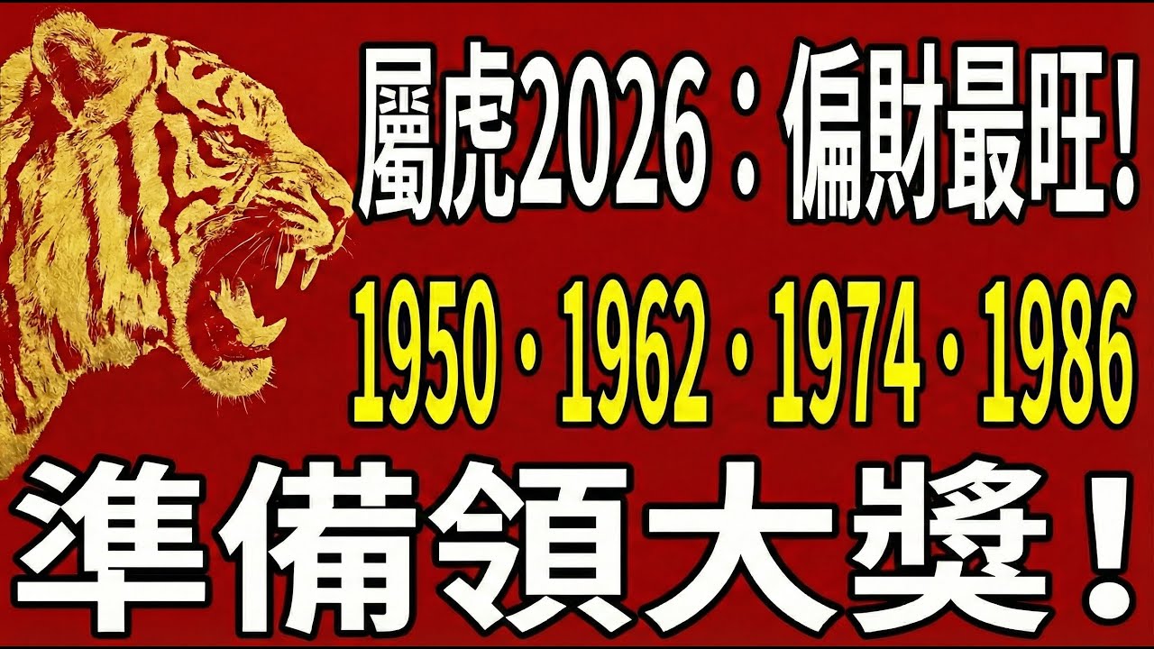 【猛虎抬頭】2026年屬虎人財庫被撞開！這4個年份出生的虎，極大機率「喜中大獎」？#2026屬虎運勢 #生肖虎2026運勢 #財運 #偏財 #生肖虎 #1962屬虎 #1974屬虎 #1986屬虎