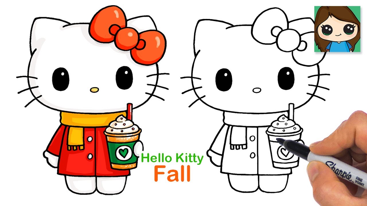 How to Draw Hello Kitty Holding a Fall Latte | Sanrio Autumn