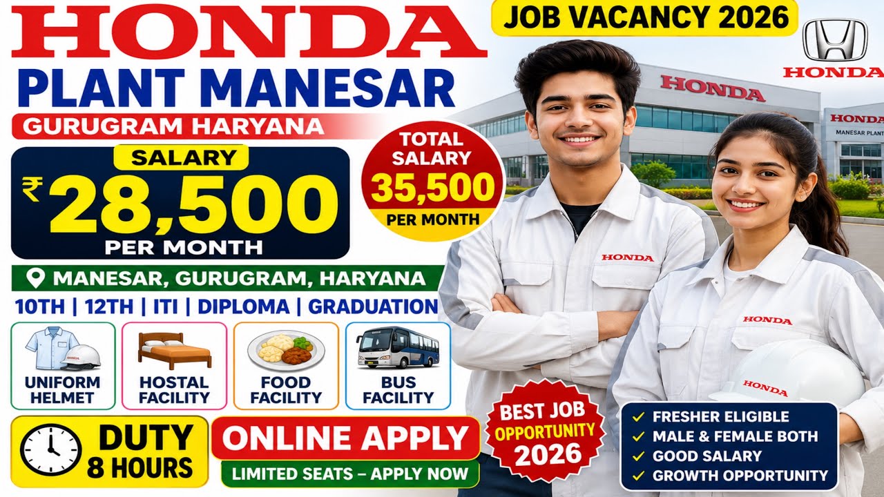 Honda Plant Manesar Gurugram Haryana Job Vacancy 2026 | Honda Private Company Jobs 2026
