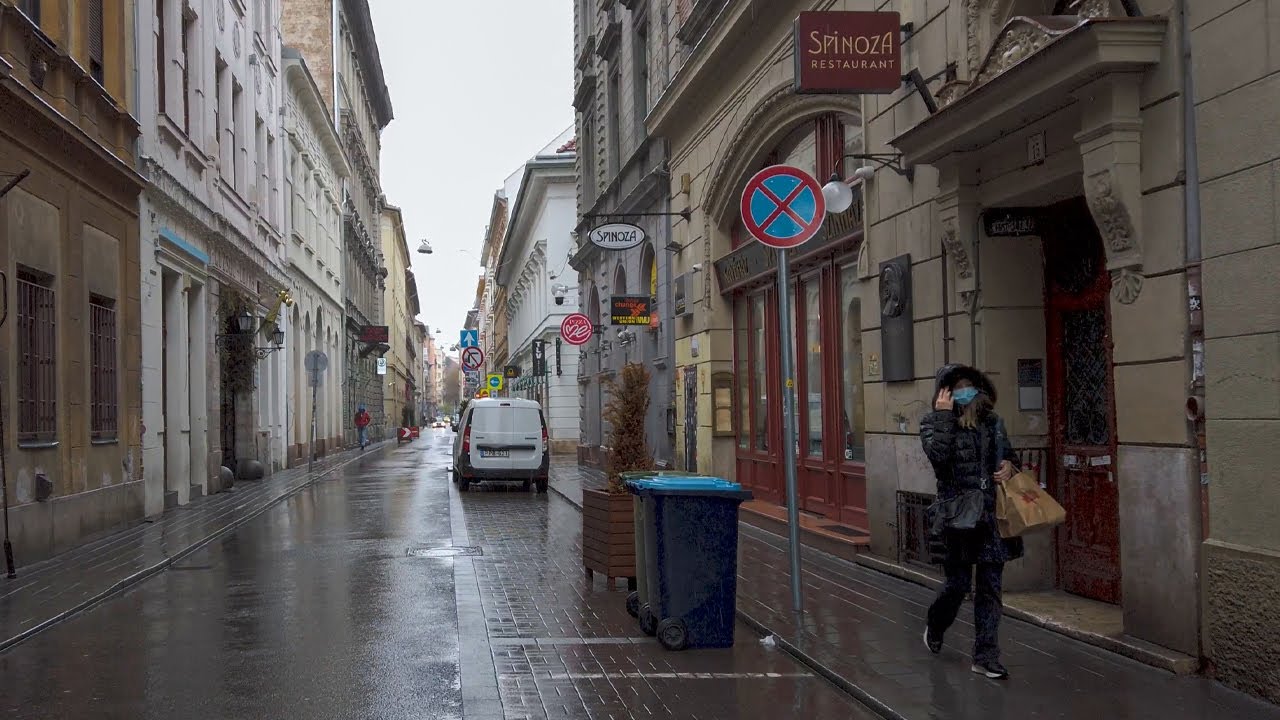 Budapest 4K Rain Walk Dob utca and Street Art Murals ASMR Ambient Sounds