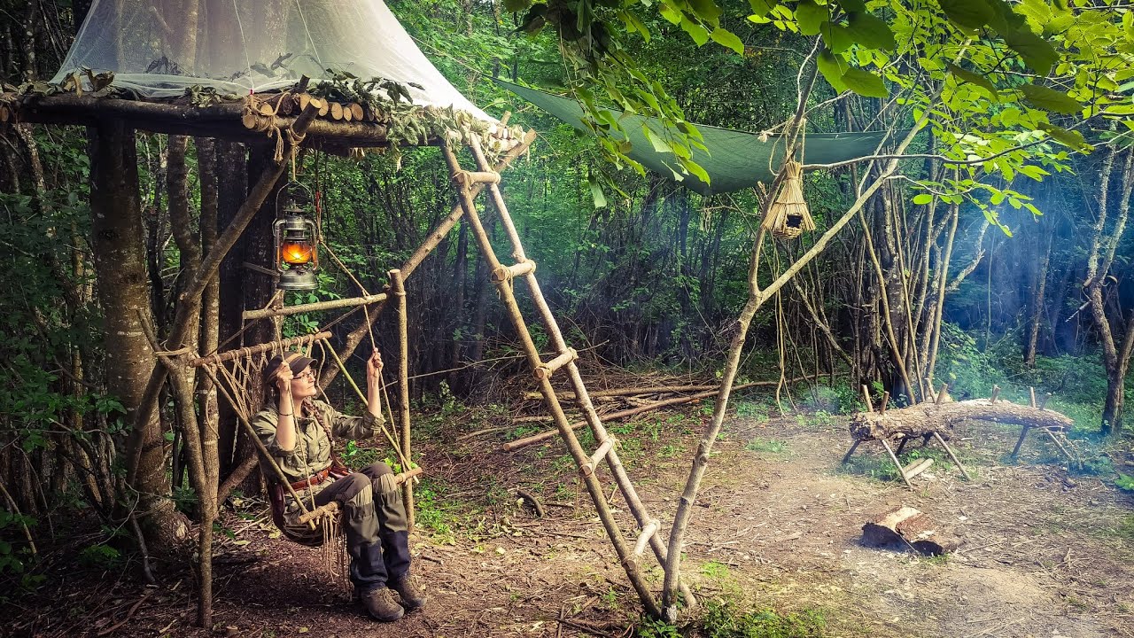 Bushcraft Projects At My Long Term Shelter - Bushcraft Swing Chair - Campfire Cooking (Part 15)