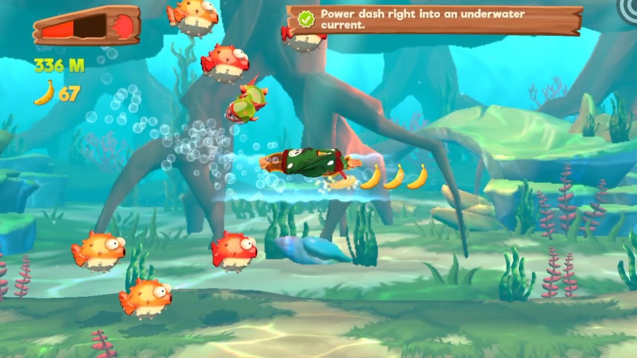 Banana Kong 2 Power dash right into an underwater current (In One Run)