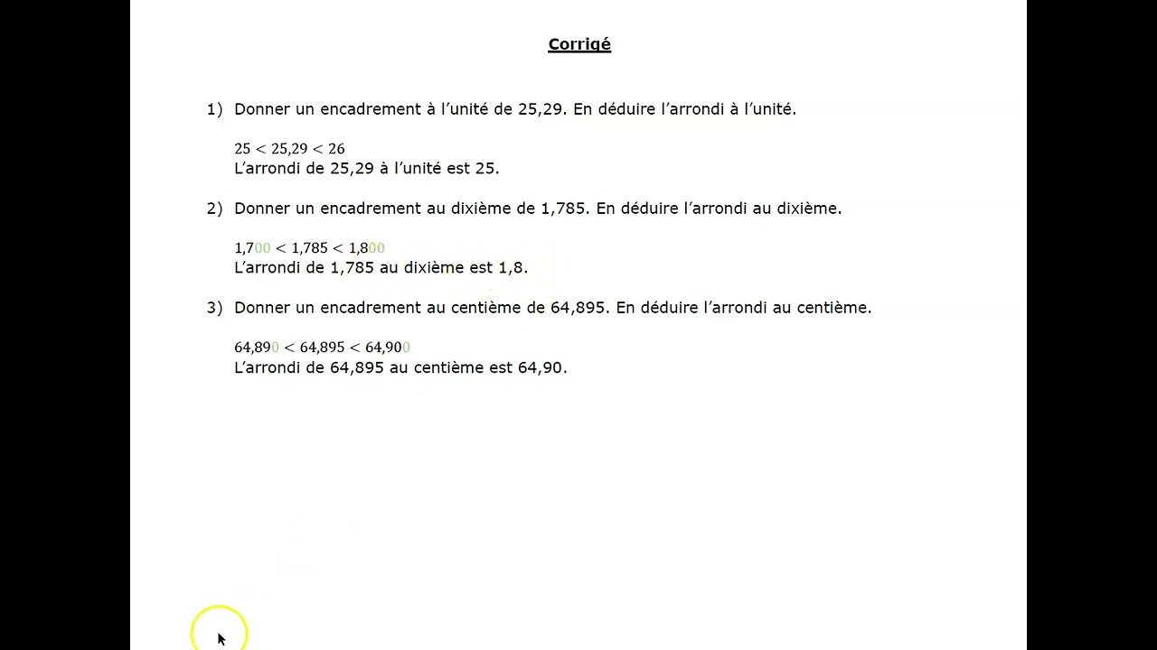 Encadrement et arrondi d'un nombre décimal (6ème)