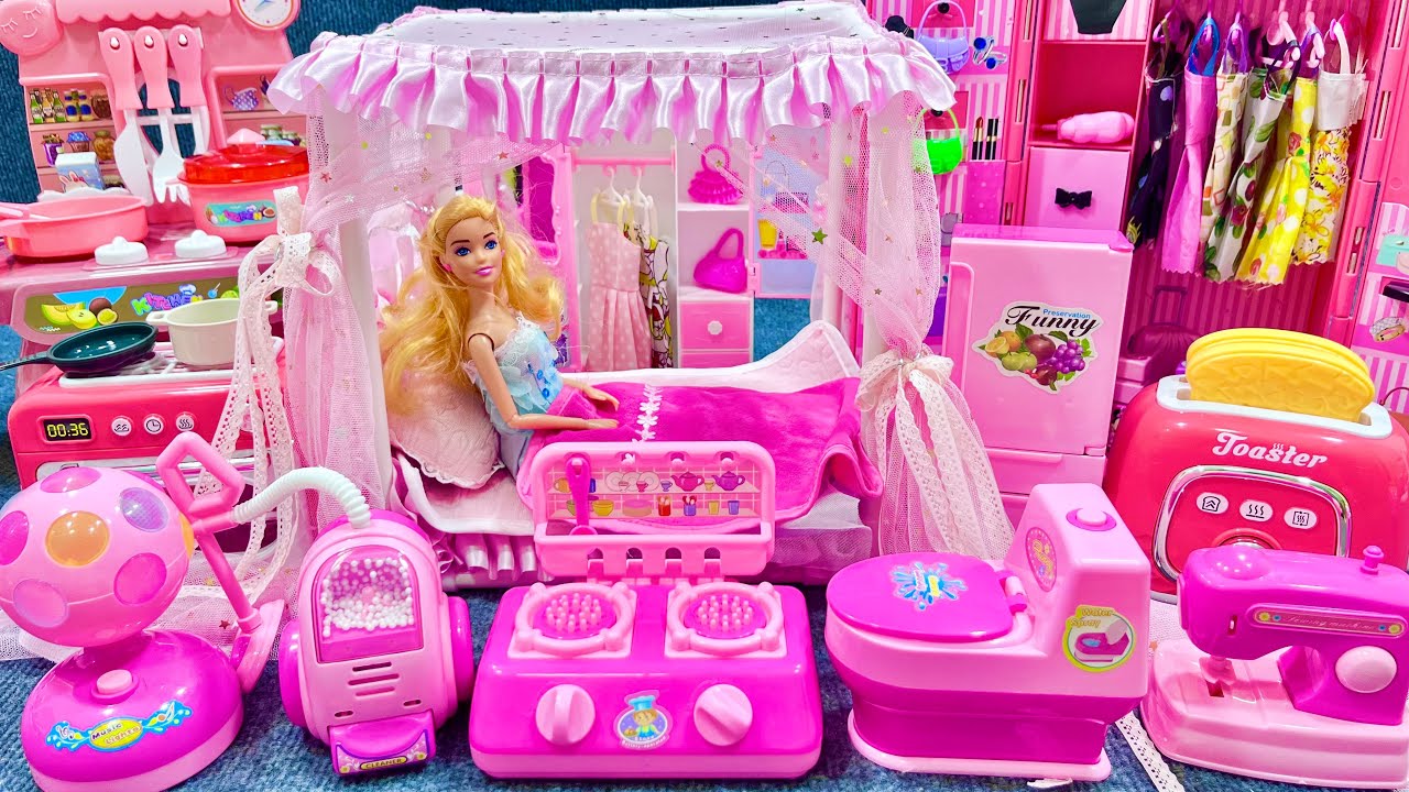 11 Minutes Satisfying with Unboxing Barbie Fancy Bedroom & Kitchen Toys Set Review | ASMR