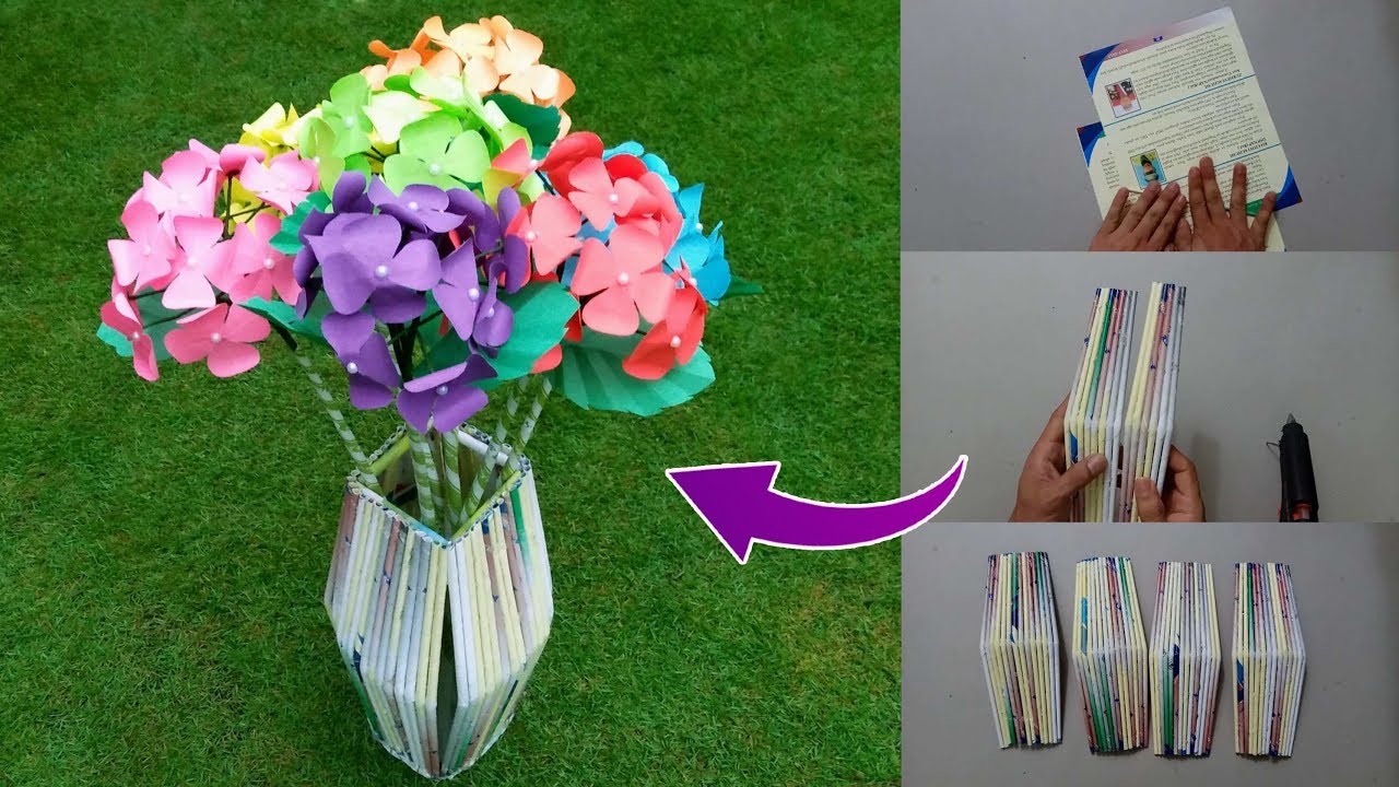 How to make Paper Flower Vase out of old magazine