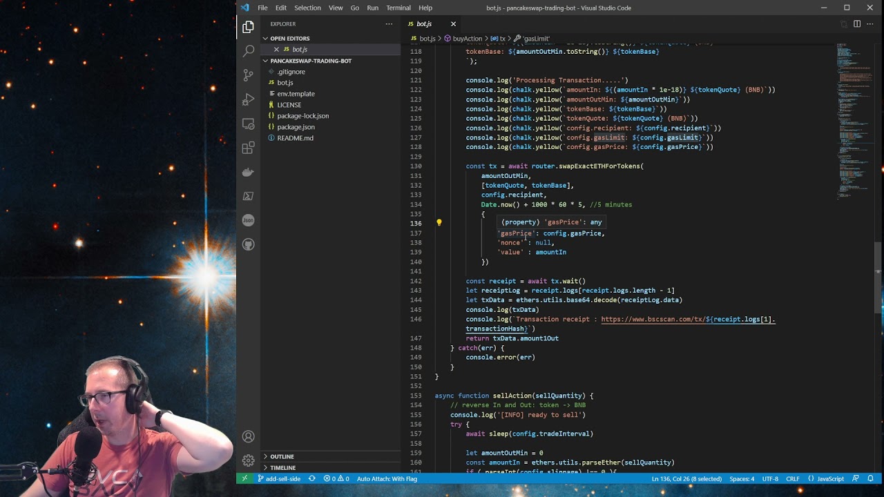 dev session - code a Pancakeswap bot to swap SA token on DEX
