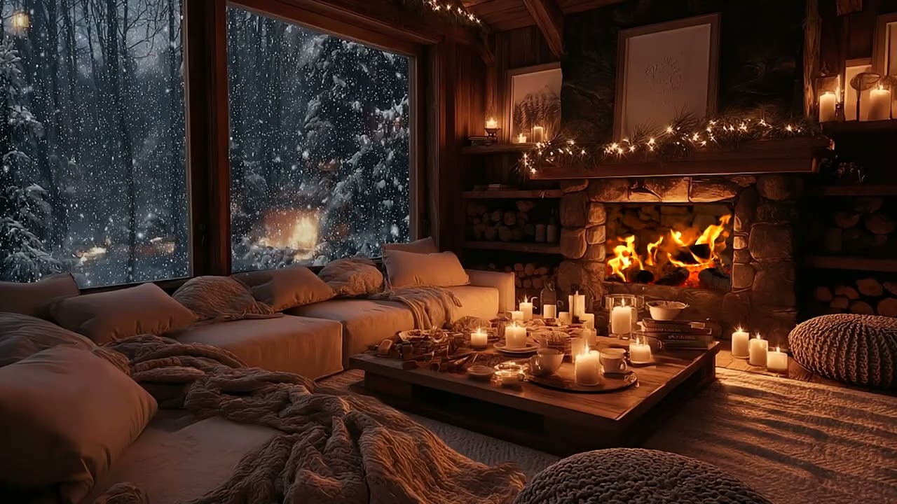 Peaceful Winter Escape ❄️ Fireplace Warmth & Snowy Scenery to Unwind