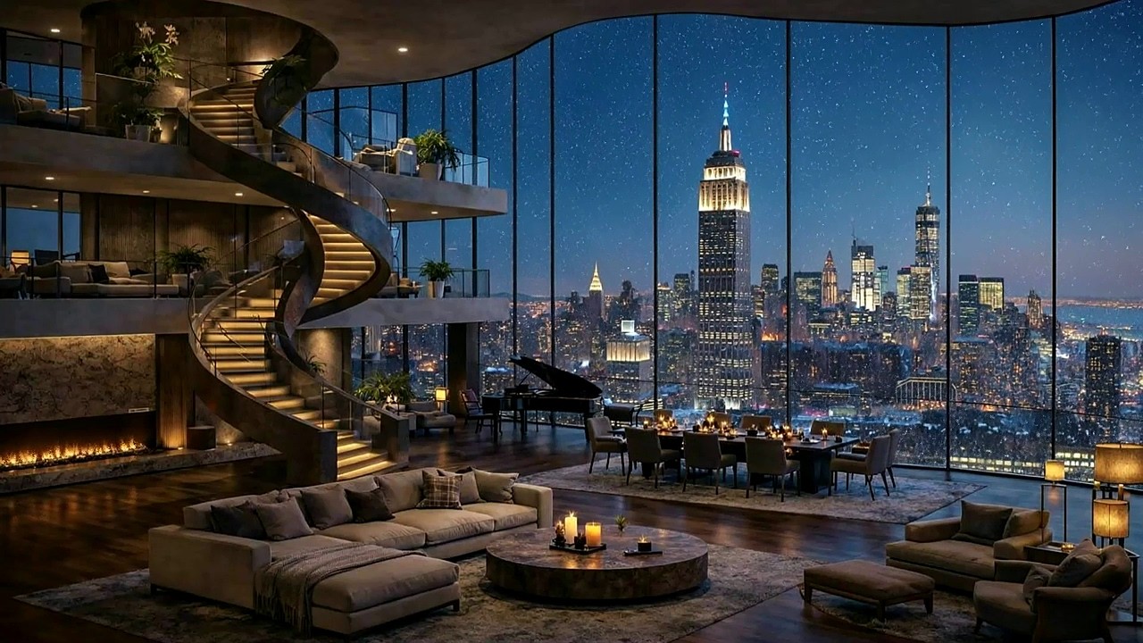 Cozy Penthouse Skyline | 4K Winter Ambience | 2026 |