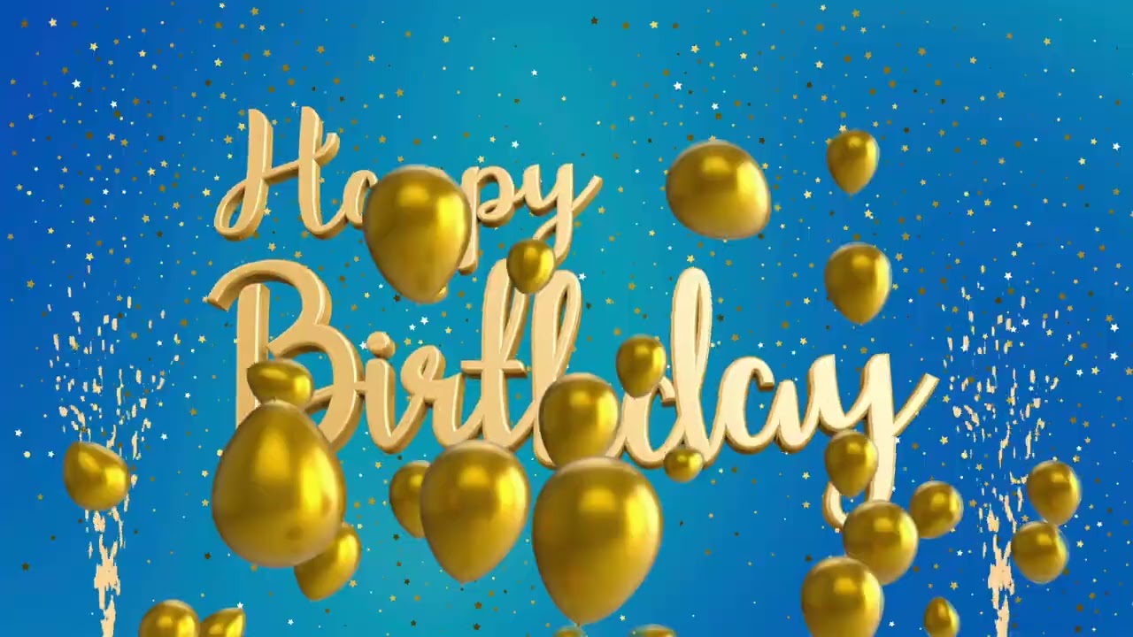 Blue and Gold Birthday 2-Hour Background With Balloons For Your Celebration