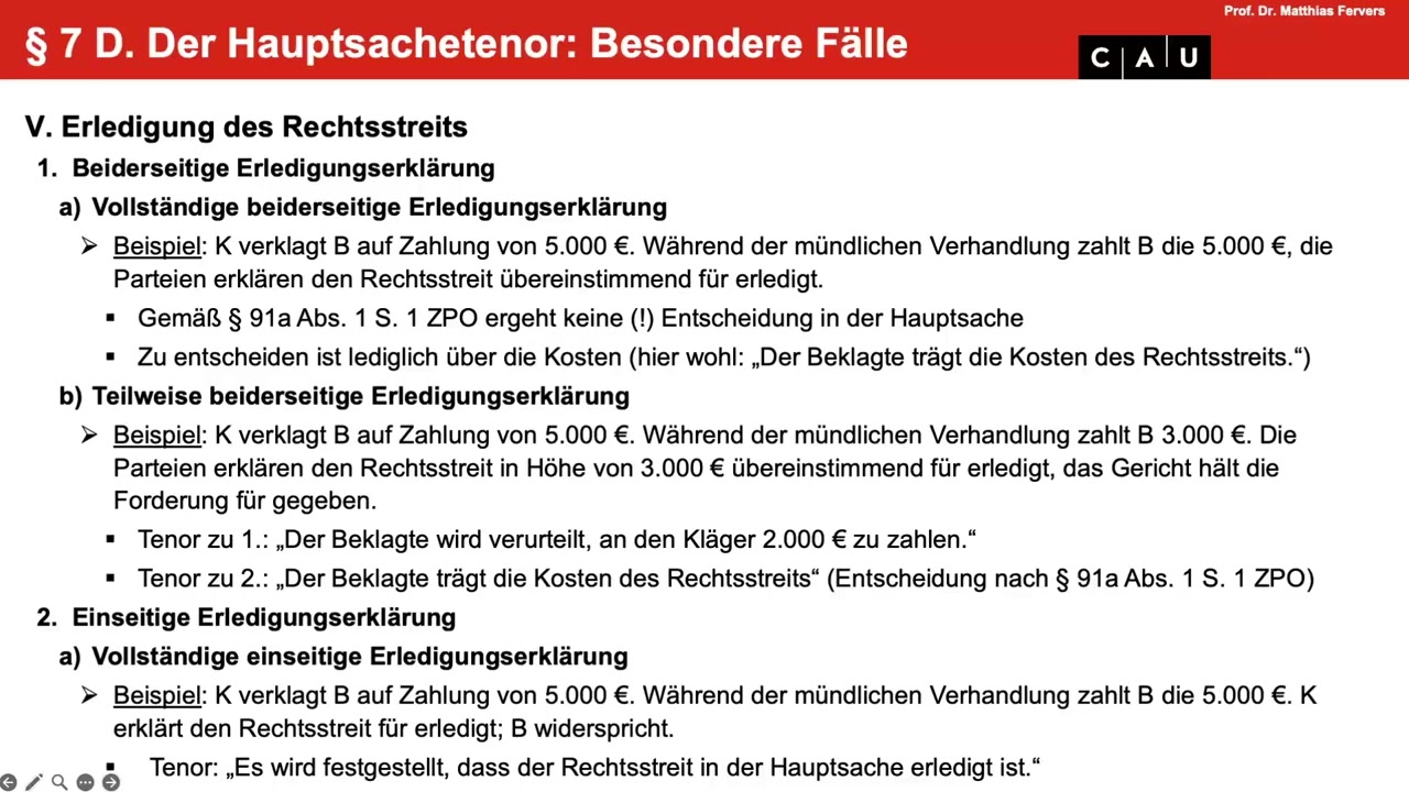 Vertiefung ZPO I – Folge 12 (Urteilstenorierung: Kostentenor)
