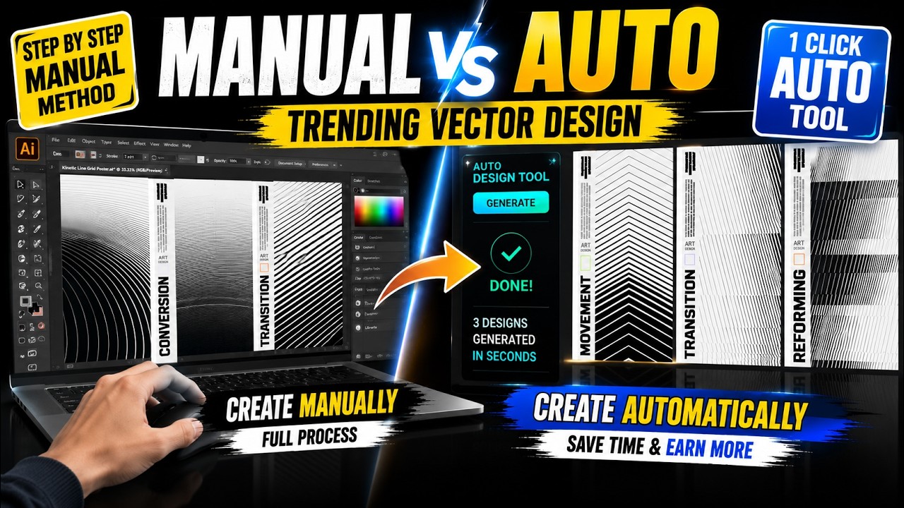 How to Create Trending Kinetic Line Grid Designs Manually & Automatically |  Vector Design Tutorial