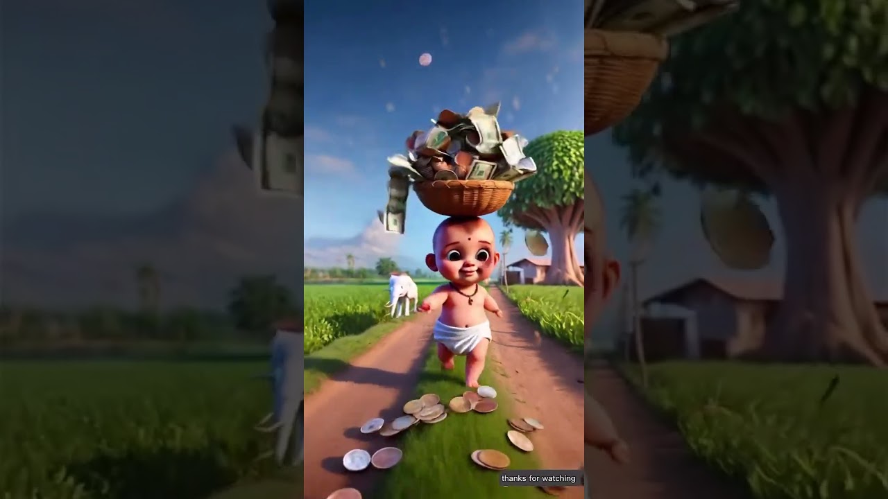 cute baby plants money tree and pours lots of water
