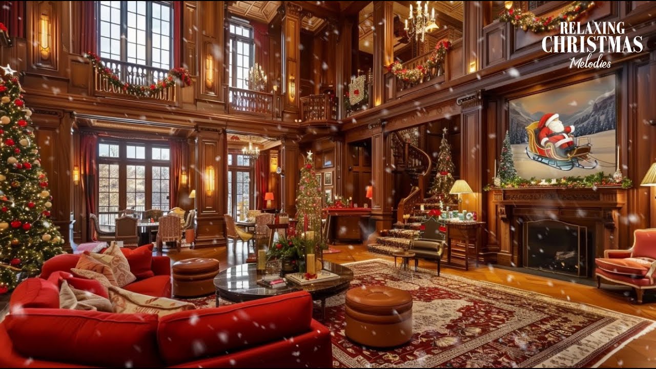 Peaceful Christmas Ambience🎄Relaxing Christmas Music With Crackling Fireplace for Sleep, Study