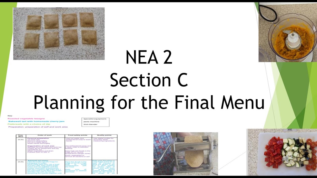 NEA 2   Section 3  Planning for the Final Menu (NEA 2 coursework example in description)