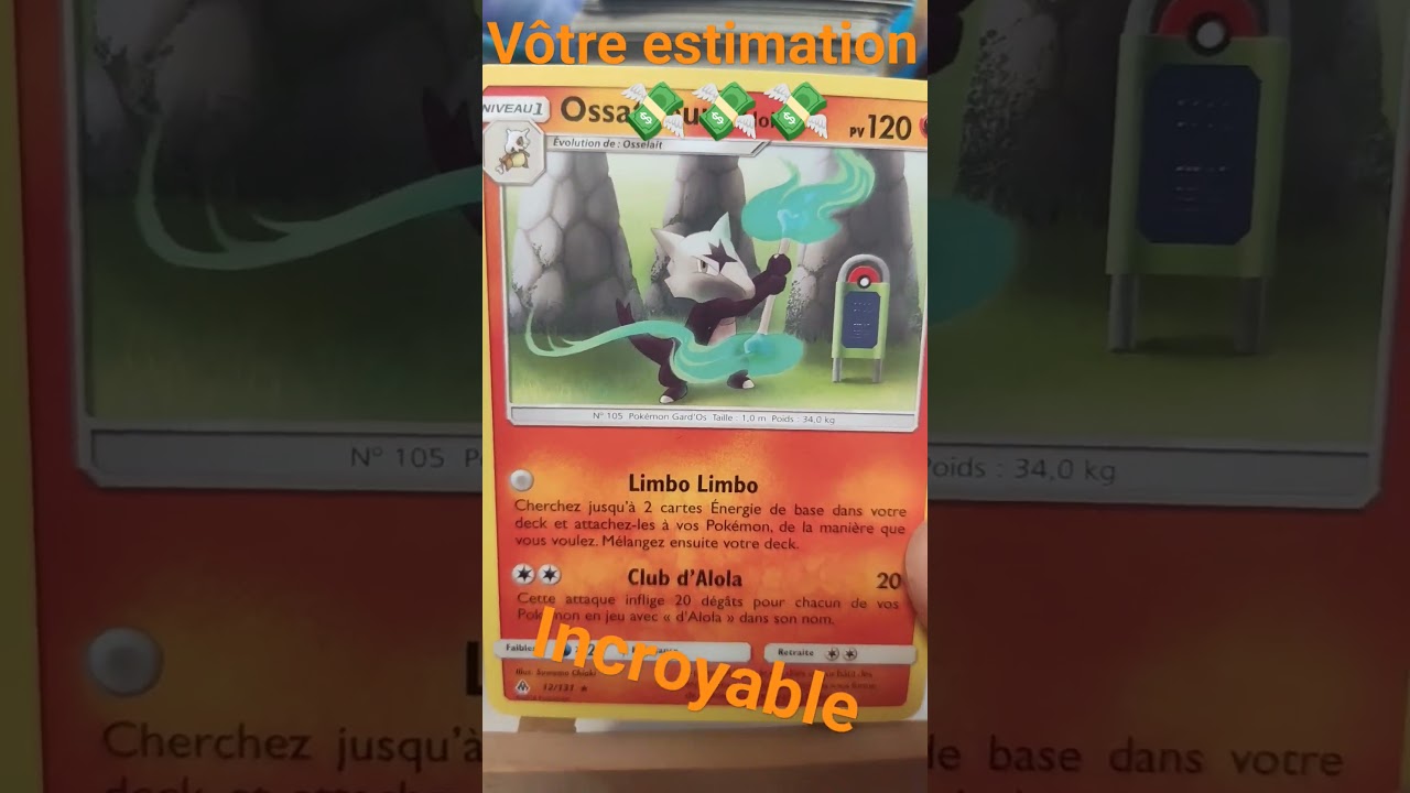 Incroyable Ossatueur D'Alola carte Pok&eacute;mon Rare