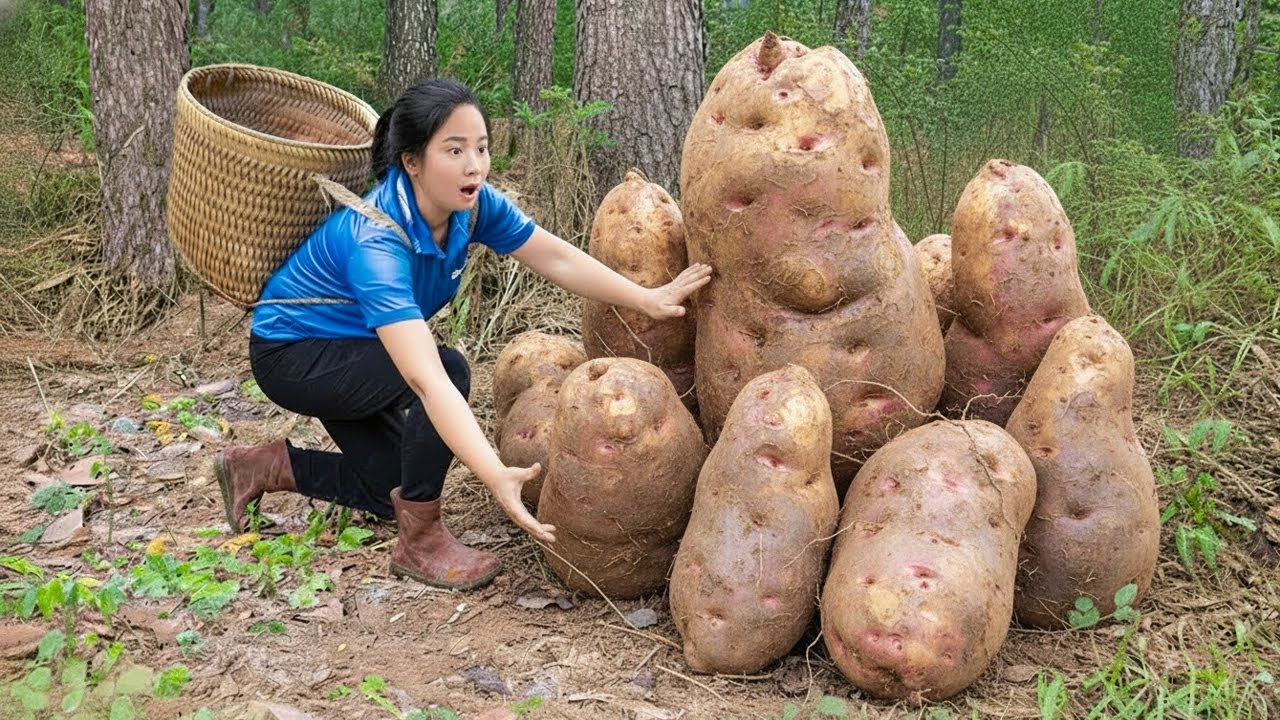 Harvesting Giant Forest Yam King & Go to Market Sell | Living in a New Treehouse in the Forest