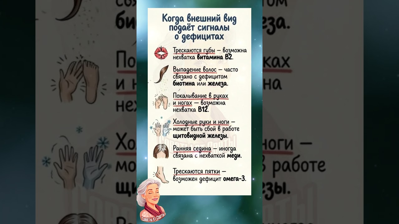 Эти признаки на лице и теле говорят о дефиците витаминов после 50