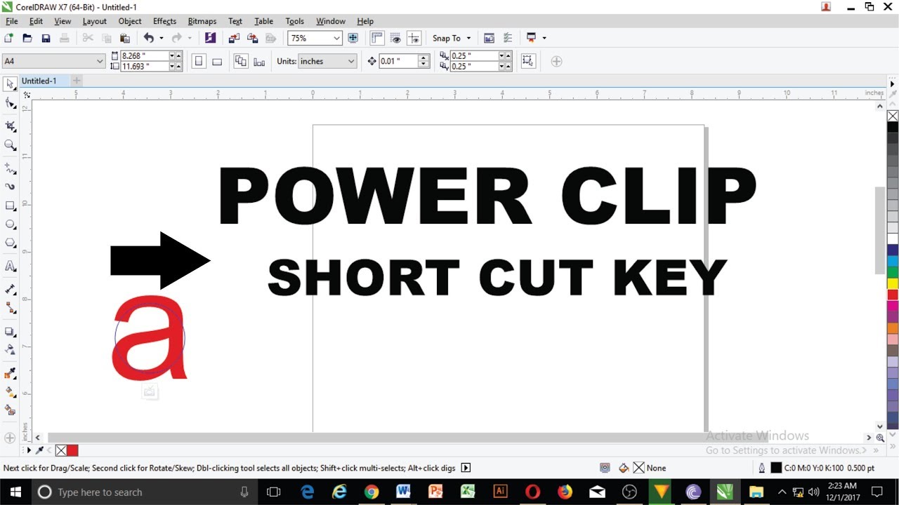 shortcut key of powerclip in coreldraw