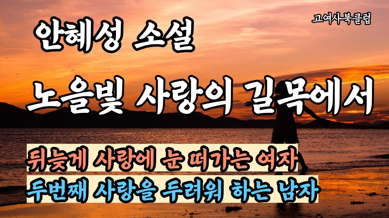 뒤늦게 사랑에 눈 떠가는 여자, 두번째 사랑을 두려워 하는 남자..  사랑이란 삶이다.   안혜성 소설  ' 노을빛 사랑의 길목에서 '