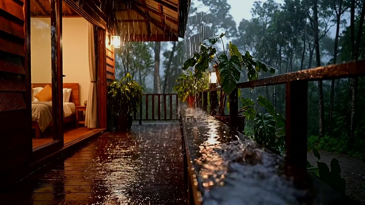 Heavy Rain Sounds at Night for Deep Sleep and Relaxation - Balcony Rain
