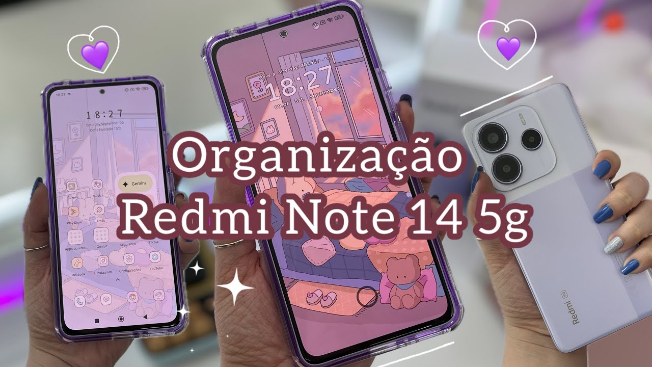 Organizando meu Redmi Note 14 5G 🎀 Capinha nova + tema lindo da Xiaomi ✨ #RedmiNote14 #Xiaomi 