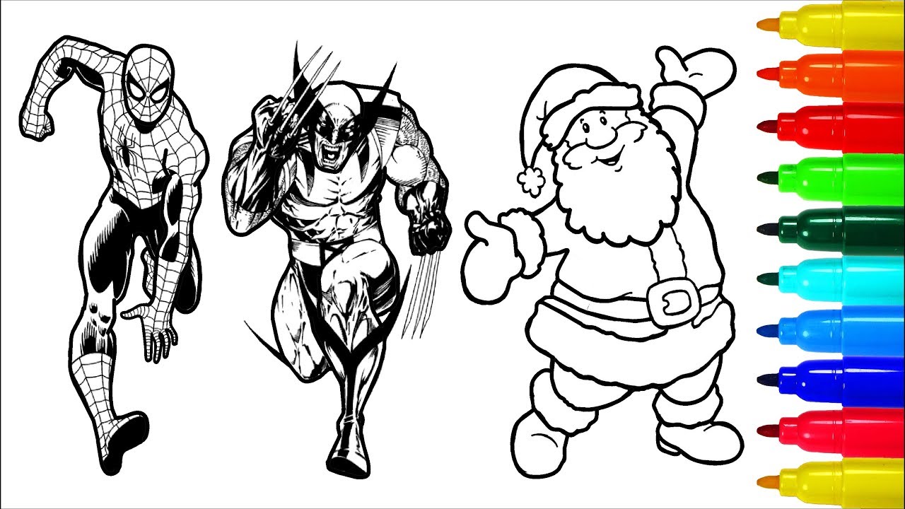 Spiderman Iron Man Santa Claus Superheros Coloring Pages | Colouring Pages for Kids