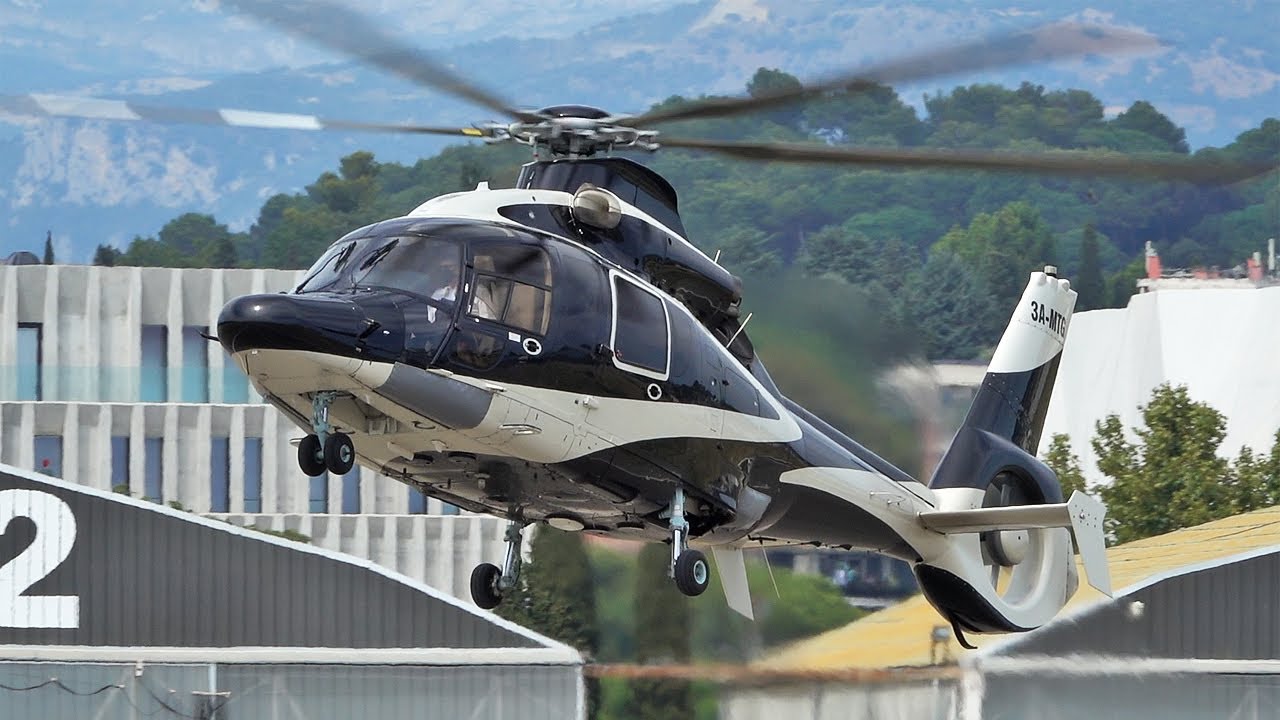 Luxurious Airbus Helicopters H155 landing & take off at Cannes airport / French Riviera
